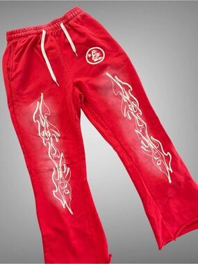 Hellstar Flame Flare Sweatpants in Red